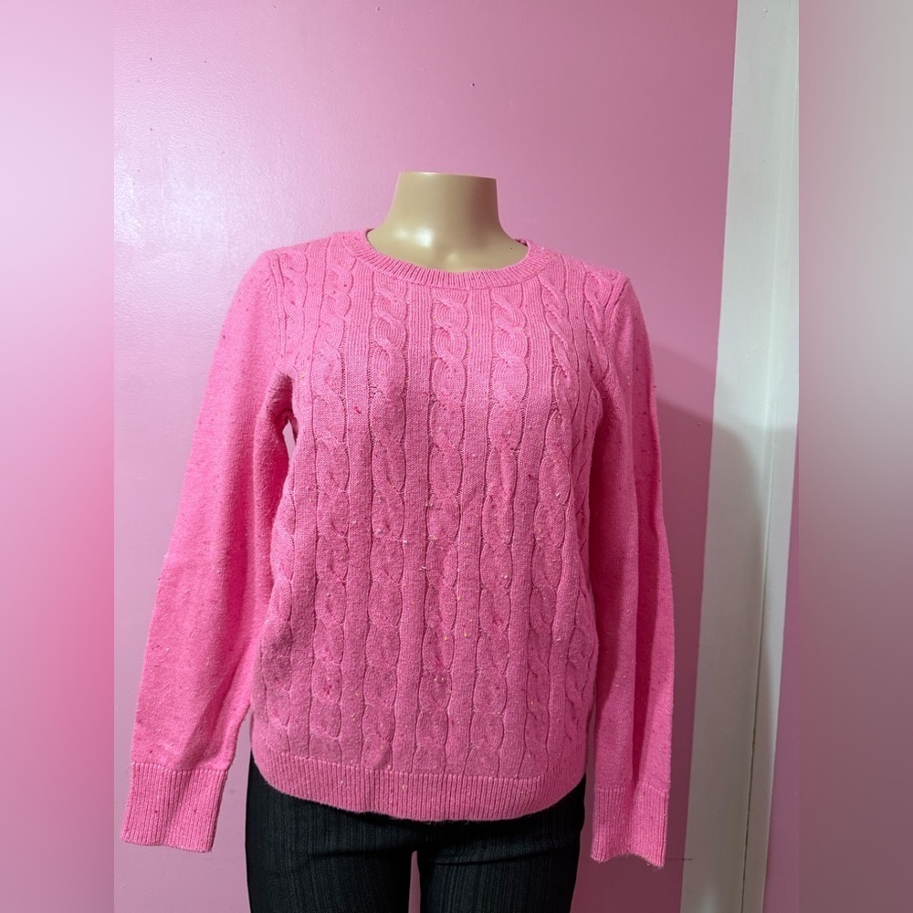 Talbots Pullover Sweater Petite M Bubblegum Pink Cable Knit Preppy - Picture 1 of 4